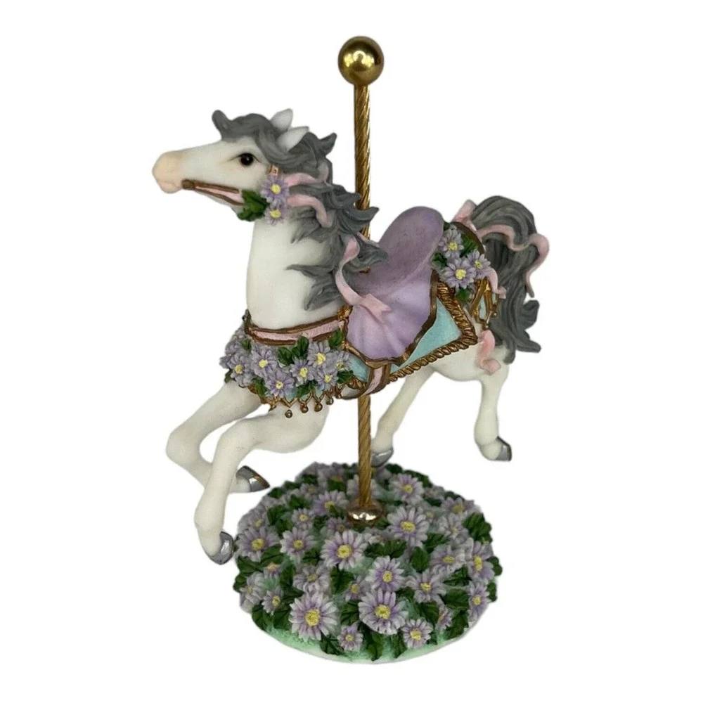 Carousel Garden Horse September‎ Aster Roman Inc 1996 #61439 White Gray Purple